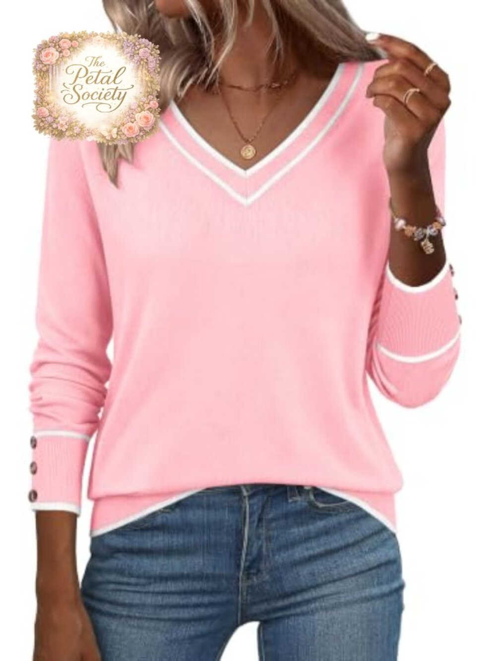 Womens Long Sleeve V Neck Lightweight Knit Pullover Sweater